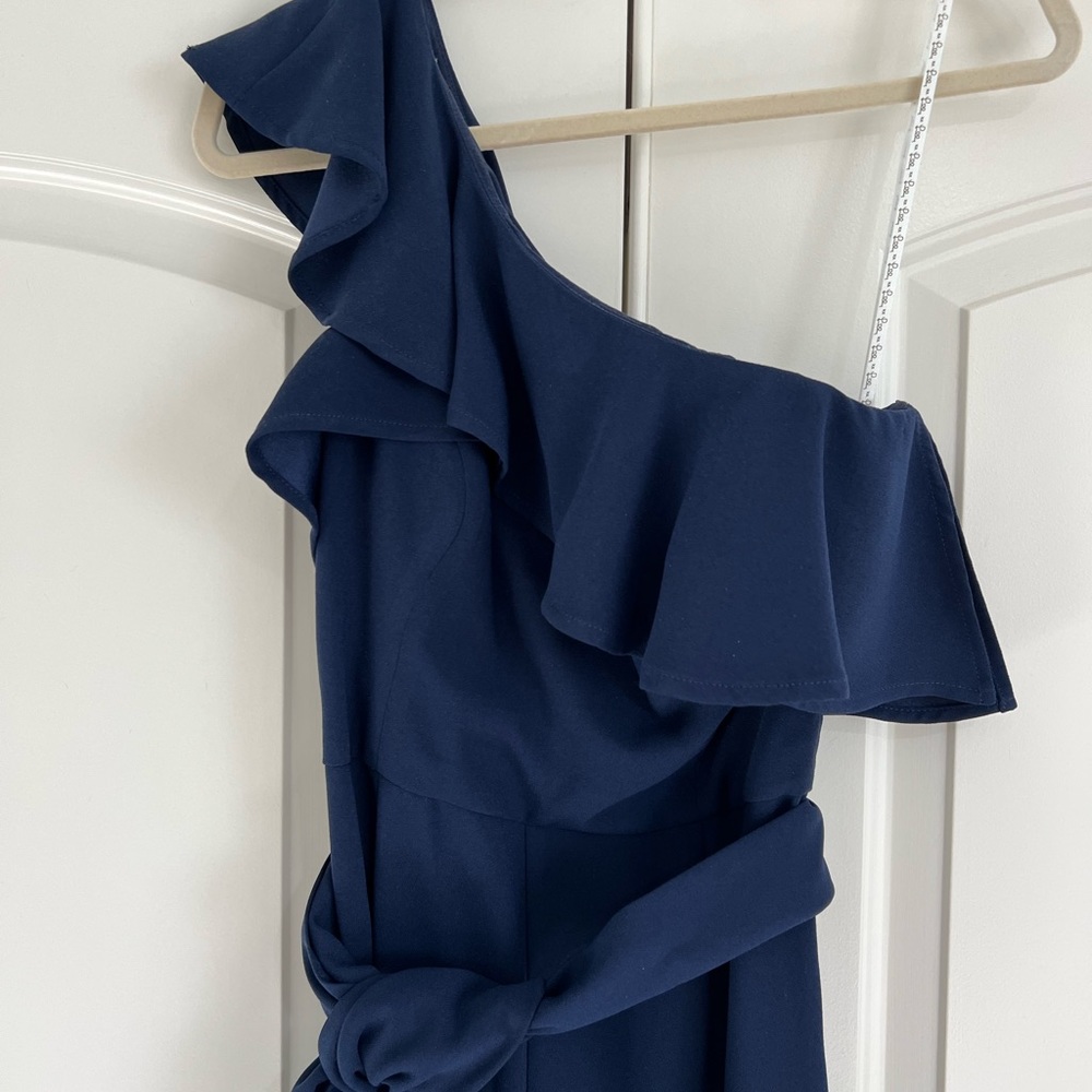 Lilly Pulitzer Navy Blue Lyra One Shoulder Ruffle Jumpsuit size 4 - Picture 3 of 7